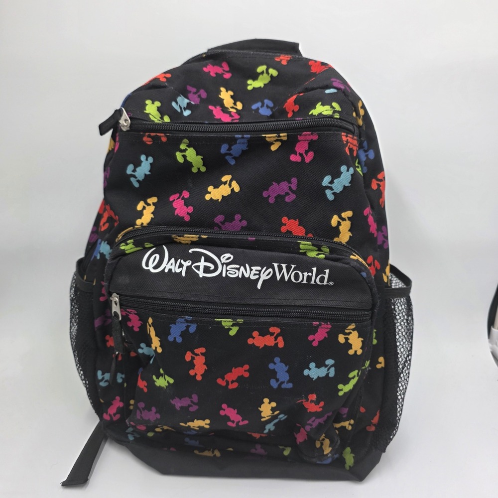 Walt Disney World Mickey Mouse Rainbow Silhouette Black Canvas Backpack Bag